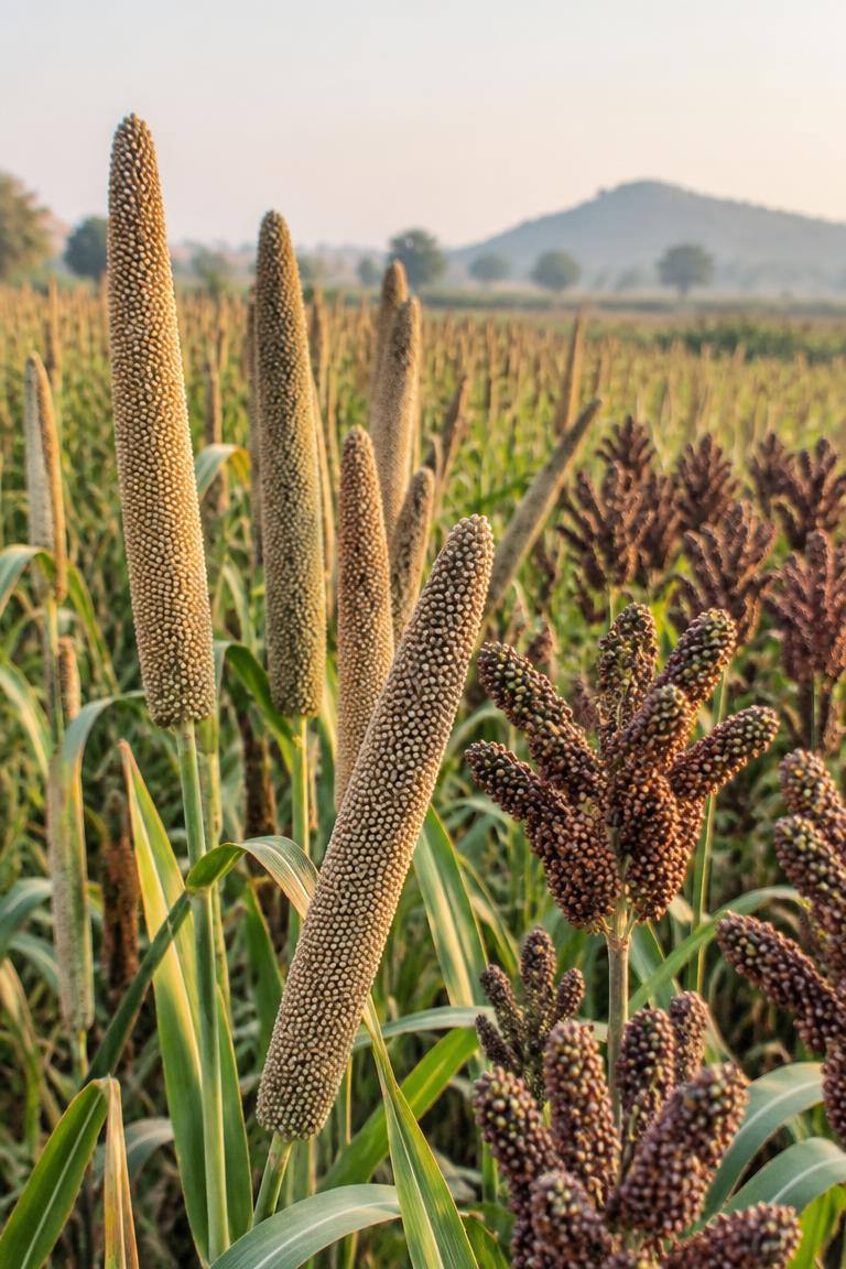 Pearl and finger millet crop in an Indian field