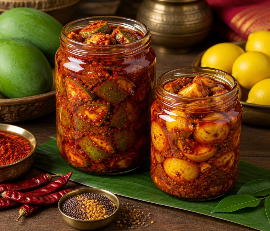 Jars of Indian-style pickles